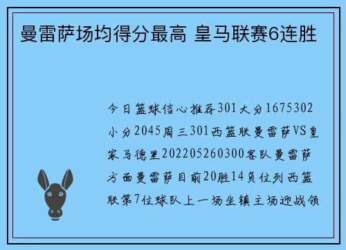 曼雷萨场均得分最高 皇马联赛6连胜